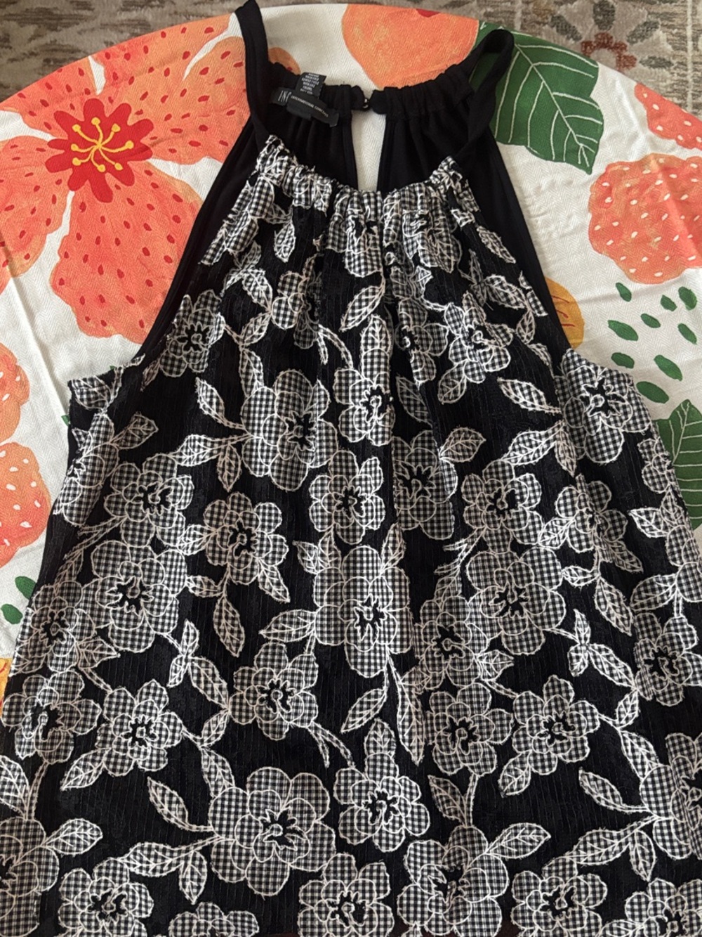 INC International Concepts Black Floral Halter Top